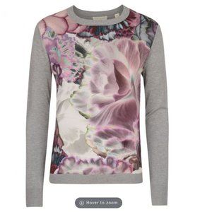 Ted baker Neaka Illuminated bloom sweater top blouse grey purple floral size 3